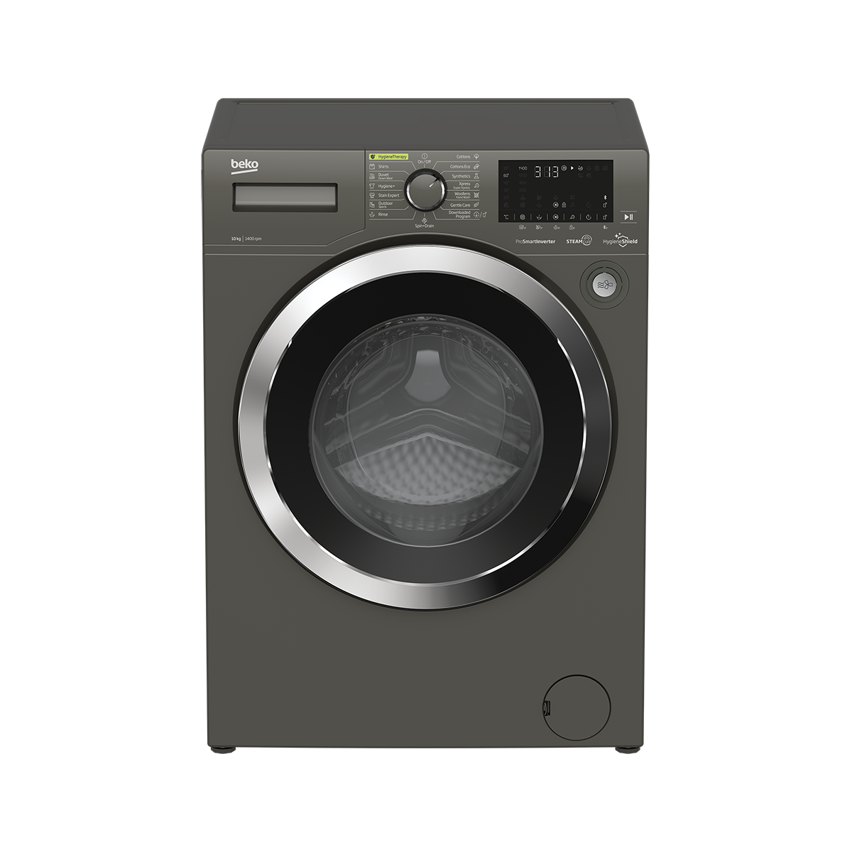 Beko - Washing Machines -10 KG 1400 RPM -Digital screen- Gray-XL Chrome Door -(Xpress) Inv.-Steam - Hygiene