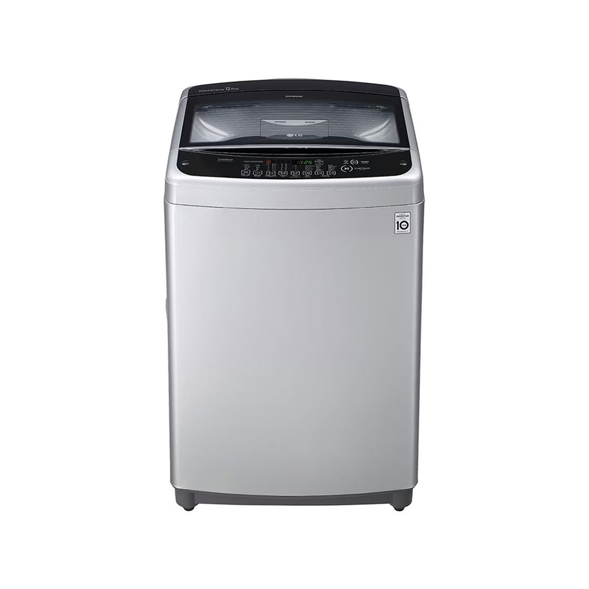 LG - Washing Machine 12 Kg Smart Inverter Top load Washing Machine Turbo Drum, Soft Closing Door Middle Silver